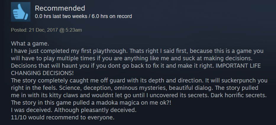 Steam review of purrfect date visual novel dating sim game